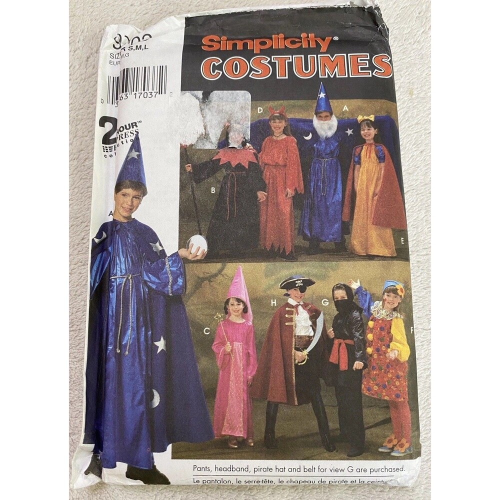 Vintage 1995 Simplicity 9703 Kids Costume Pattern S M L Wizard Pirate Uncut